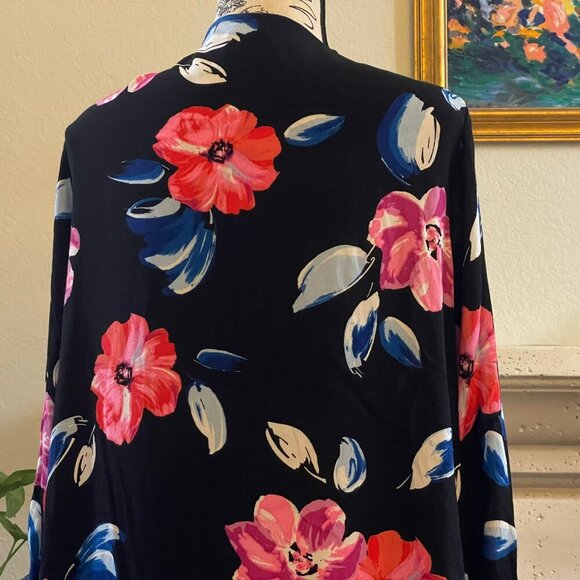 Torrid Kimono Top Womens Black Floral Open Front Fringe Trimmed Bohemian 00 - Picture 10 of 12
